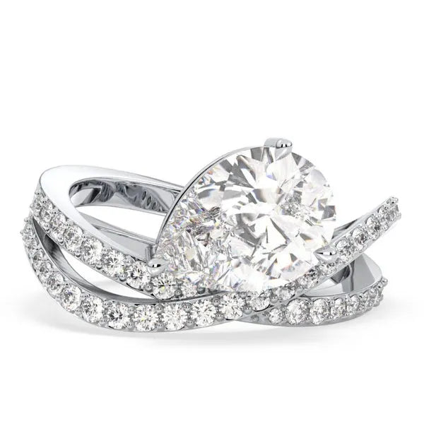 Pure Brilliance Pear & Round Moissanite Unique Ring