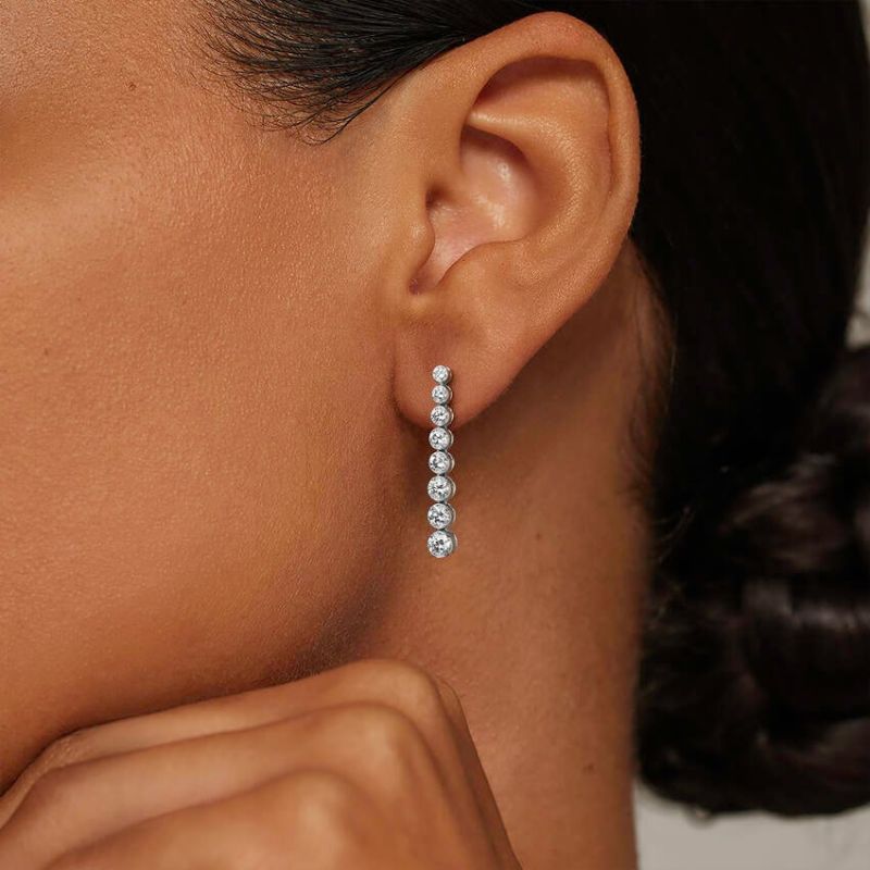 Colette Moissanite Diamond Tennis Earrings in 14k White Gold Plated
