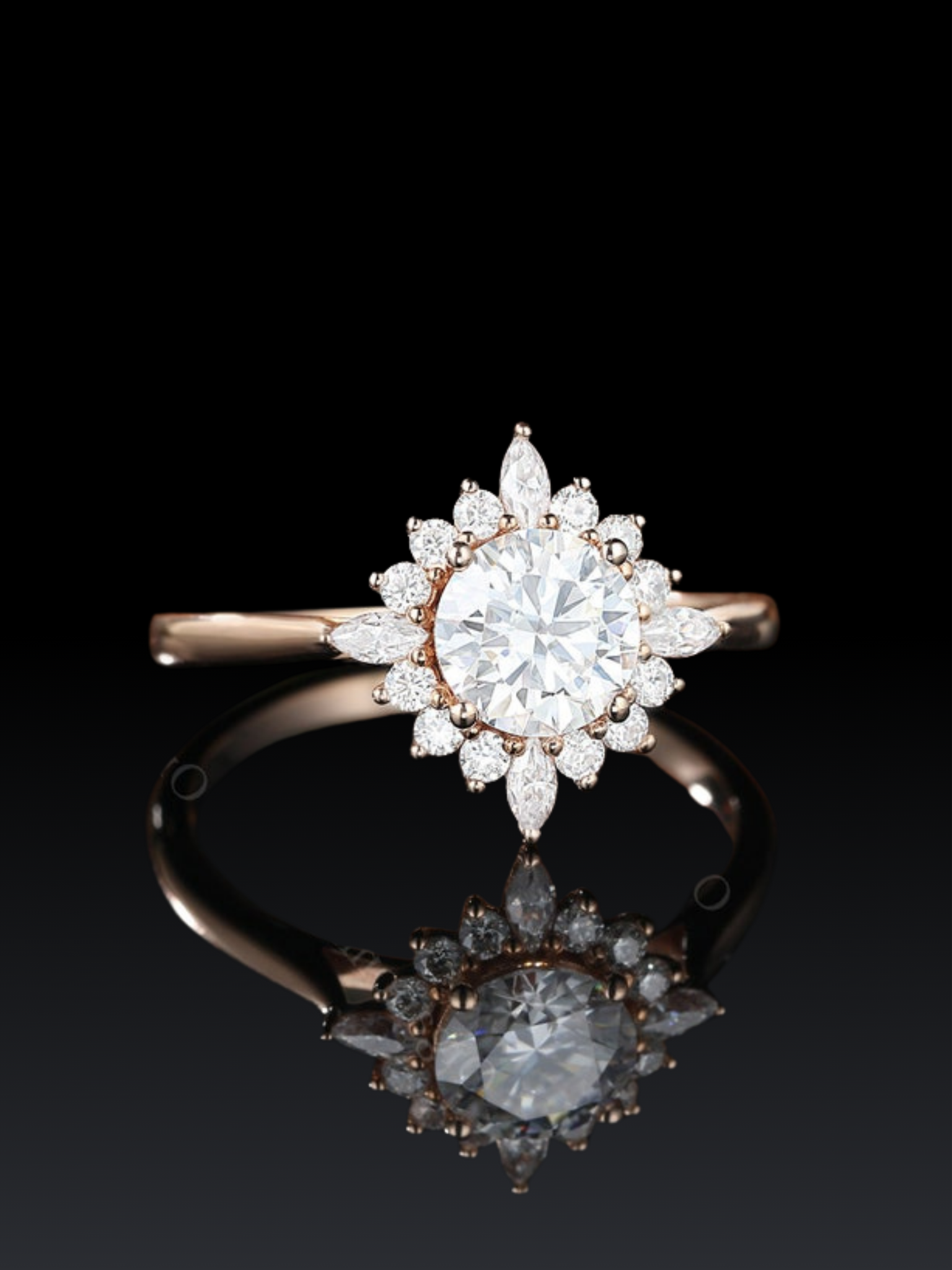 Round & Marquise Cut Halo Wedding Ring