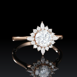 Round & Marquise Cut Halo Wedding Ring