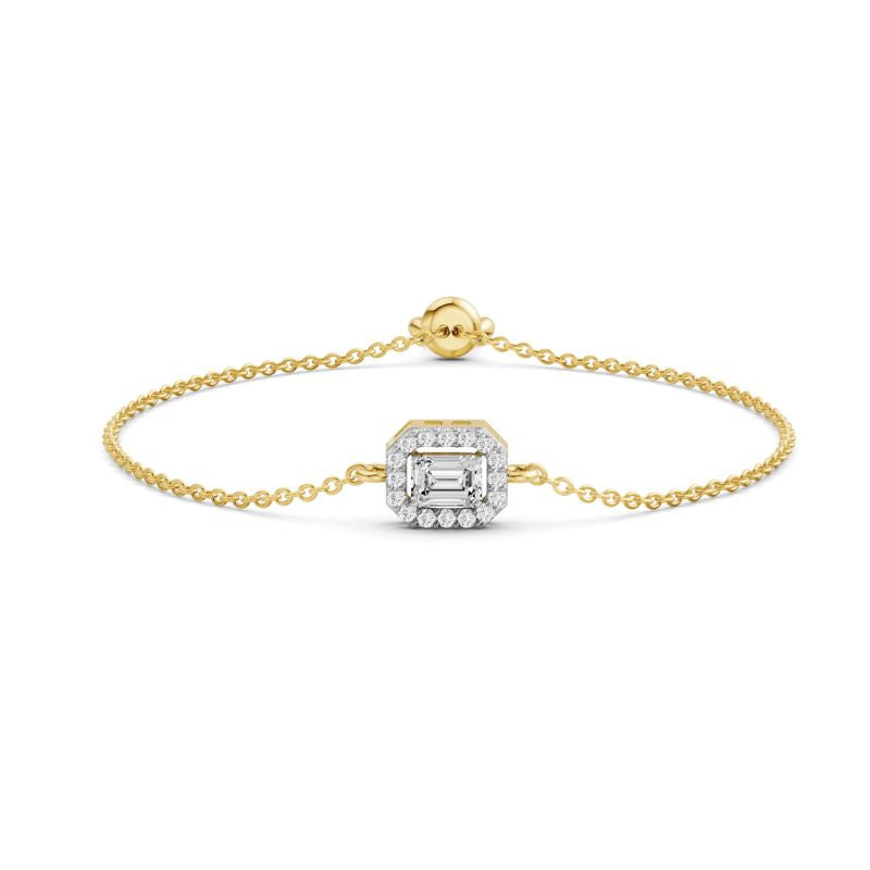 Emerald-Round Moissanite Diamond Adjustable Halo Chain Bracelet