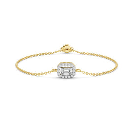 Emerald-Round Moissanite Diamond Adjustable Halo Chain Bracelet
