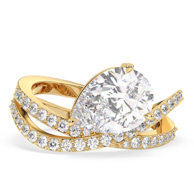 Pure Brilliance Pear & Round Moissanite Unique Ring