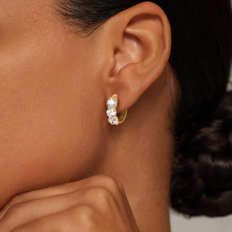 Zelda Moissanite Diamond Huggie Hoop Earrings in 14k Yellow Gold Plated