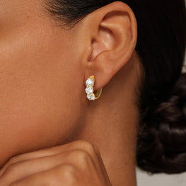 Zelda Moissanite Diamond Huggie Hoop Earrings in 14k Yellow Gold Plated