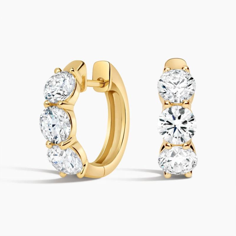 Zelda Moissanite Diamond Huggie Hoop Earrings in 14k Yellow Gold Plated