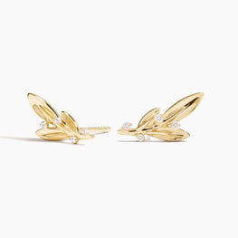 Luxe Olive Branch Moissanite Diamond Earrings in 14K Yellow Gold Plated