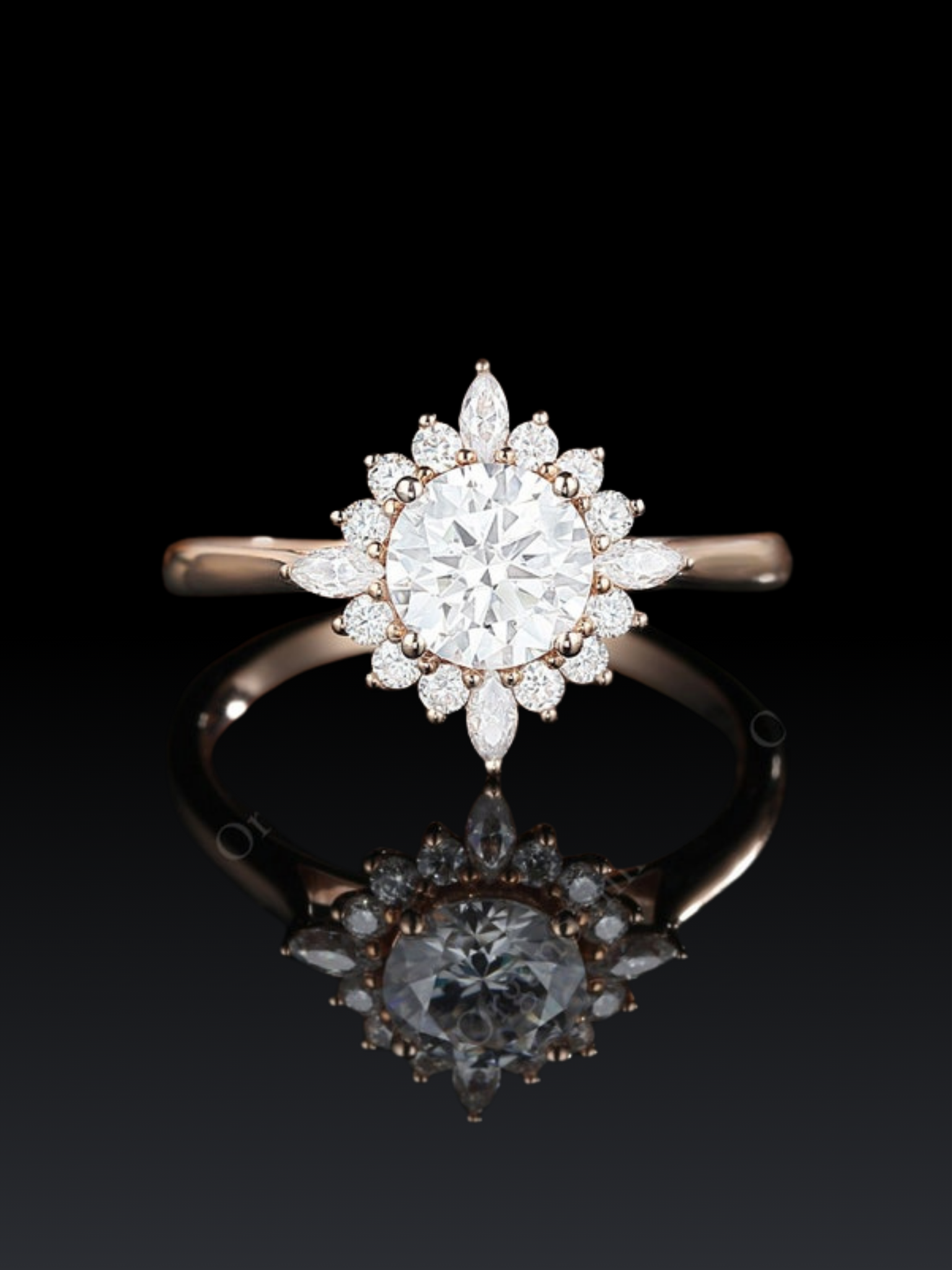 Round & Marquise Cut Halo Wedding Ring