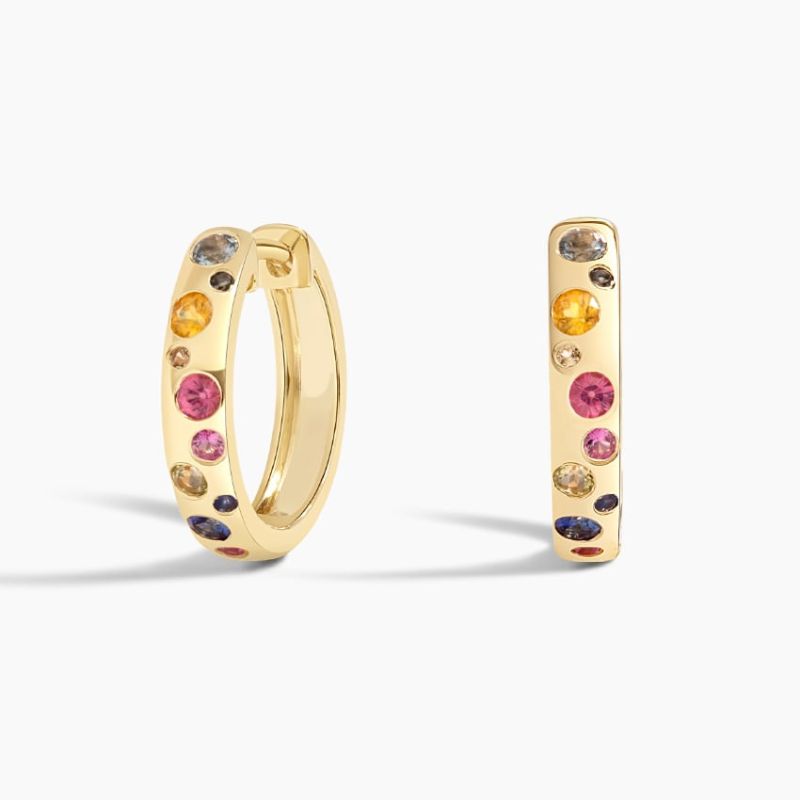 Mosaic Multi Diamond Hoop Earrings in 14K Yellow Gold Plated