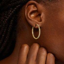 Medium Perfect Luxe Moissanite Diamond Hoop Earrings in 14K Yellow Gold Plated