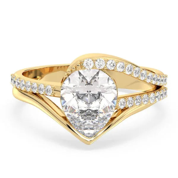 Elegant Round & Pear Shape Diamond Moissanite Ring