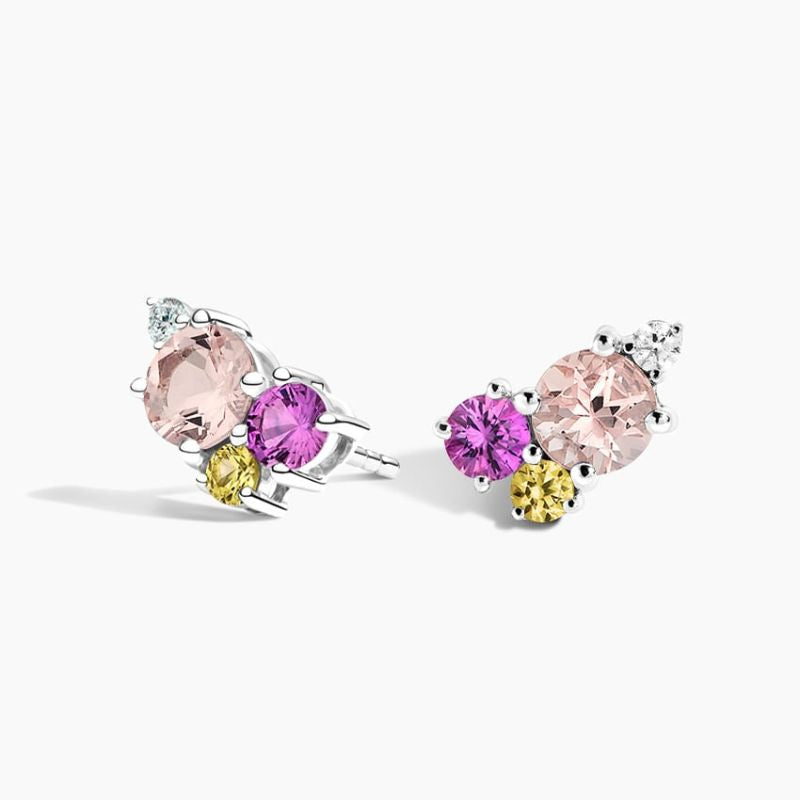 Multi Simulated Diamond Dahlia Bouquet Earrings in Silver
