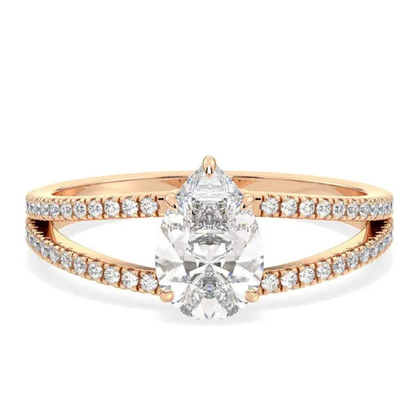 Elegant Pear & Round Moissanite Ring