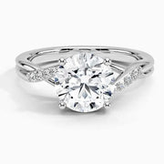 Vintage style engagement ring with sapphire - Engagement Ring Round White Gold Ring .