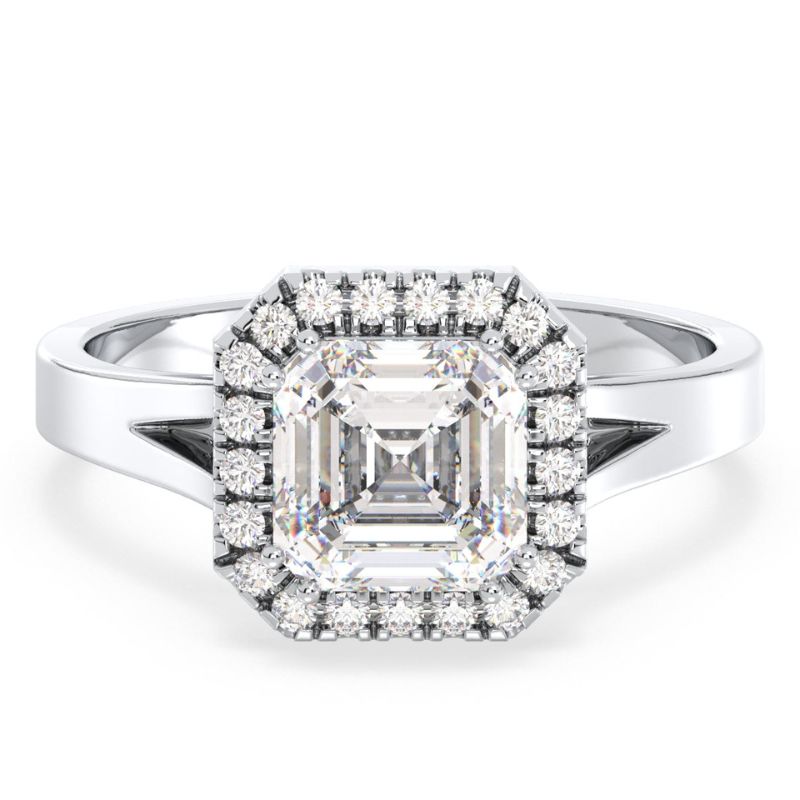 Elegant Asscher & Round Moissanite Halo Ring