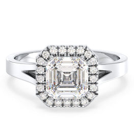 Elegant Asscher & Round Moissanite Halo Ring