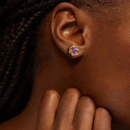 Simulated Diamond Flower Stud Earrings in 14K Yellow Gold Plated