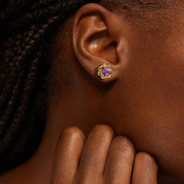 Simulated Diamond Flower Stud Earrings in 14K Yellow Gold Plated