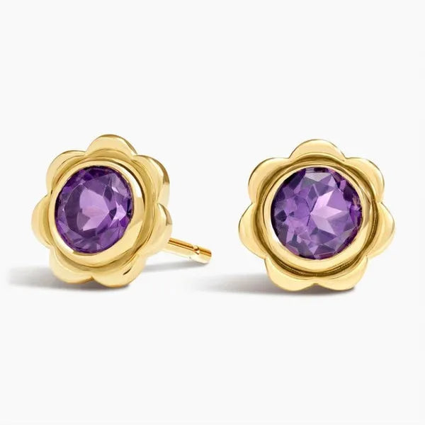 Simulated Diamond Flower Stud Earrings in 14K Yellow Gold Plated