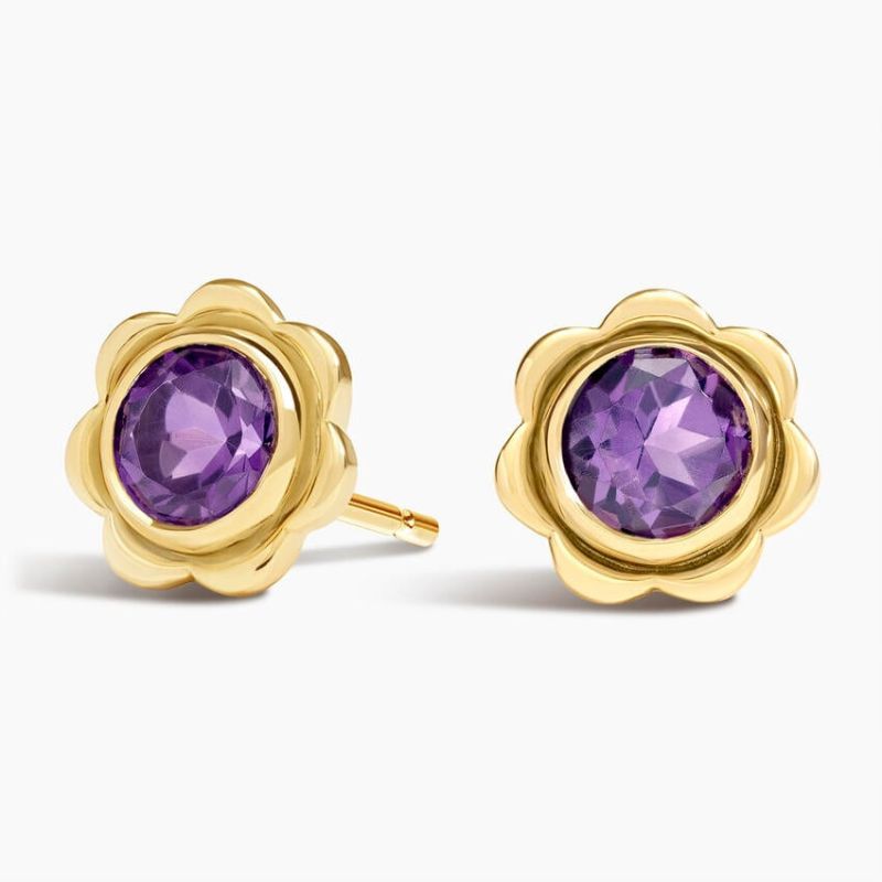Simulated Diamond Flower Stud Earrings in 14K Yellow Gold Plated