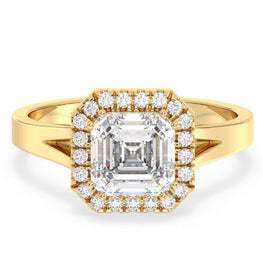 Elegant Asscher & Round Moissanite Halo Ring