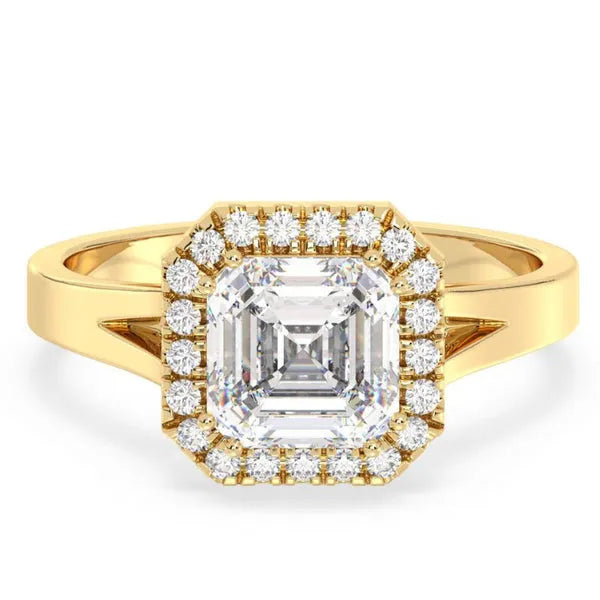 Elegant Asscher & Round Moissanite Halo Ring