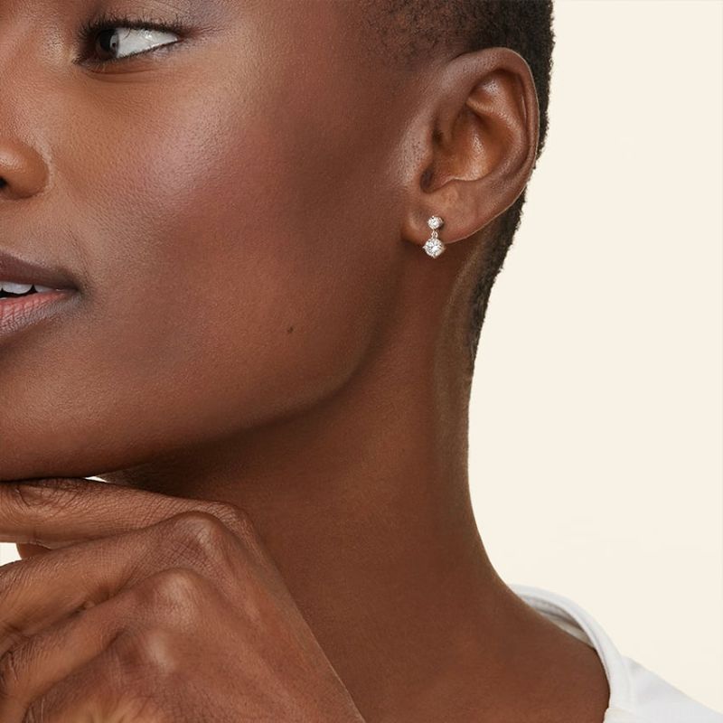 Circa Moissanite Diamond Drop Earrings in Silver