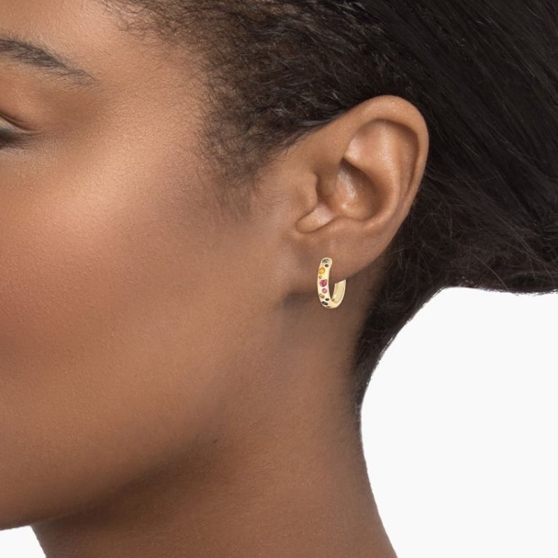 Mosaic Multi Diamond Hoop Earrings in 14K Yellow Gold Plated