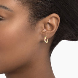 Mosaic Multi Diamond Hoop Earrings in 14K Yellow Gold Plated