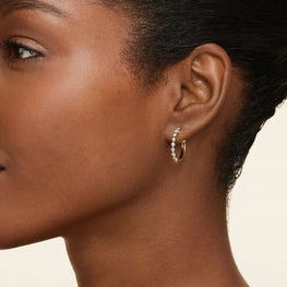 Moissanite Diamond Huggie Earrings in 14k Yellow Gold Plated