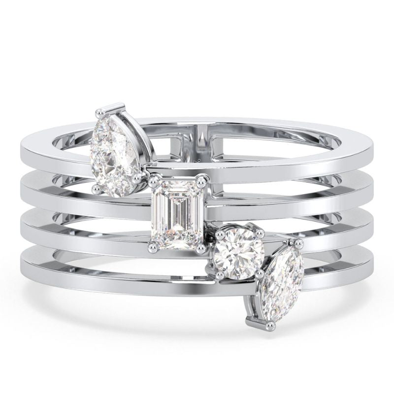 Elegant Mix Shape Moissanite Four Lane Ring
