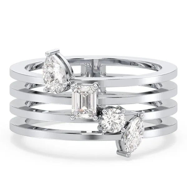 Elegant Mix Shape Moissanite Four Lane Ring