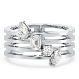 Elegant Mix Shape Moissanite Four Lane Ring