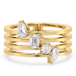 Elegant Mix Shape Moissanite Four Lane Ring