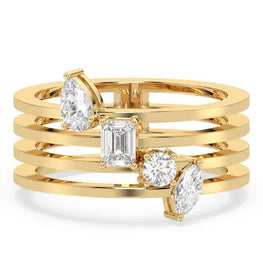 Elegant Mix Shape Moissanite Four Lane Ring