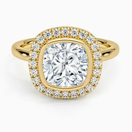 Vintage sapphire Yellow Gold Cushion Diamond Ring engagement ring in custom gold design.