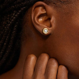 Bezel Moissanite Diamond Stud Earrings in 14k Yellow Gold Plated