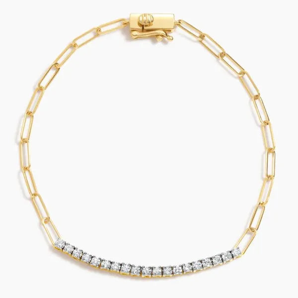 Open Link Round Diamond Bracelet in 14k Yellow Gold Plated
