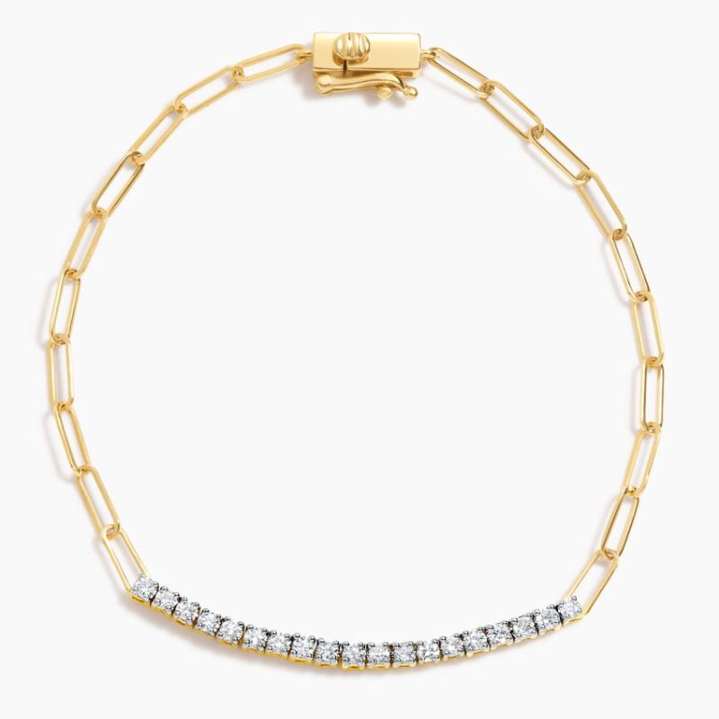 Open Link Round Diamond Bracelet in 14k Yellow Gold Plated