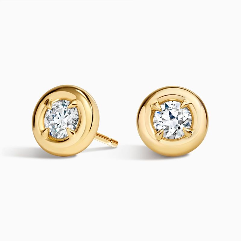 Bezel Moissanite Diamond Stud Earrings in 14k Yellow Gold Plated