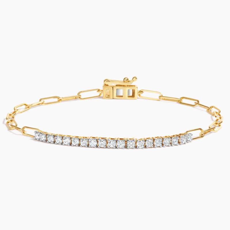 Open Link Round Diamond Bracelet in 14k Yellow Gold Plated