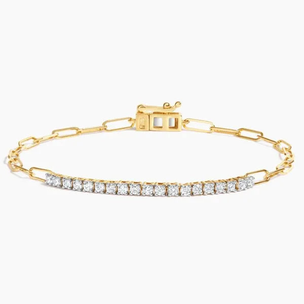 Open Link Round Diamond Bracelet in 14k Yellow Gold Plated