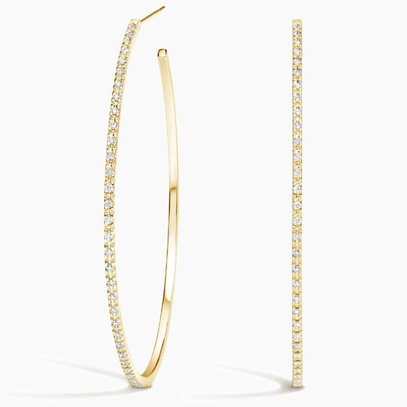Large Moissanite Diamond Hoop Earrings in 14k Yellow Gold Plated
