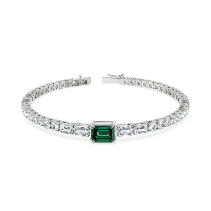 Classic Luxury Gem & Diamond Tennis Bracelet in 14k White Gold Plated