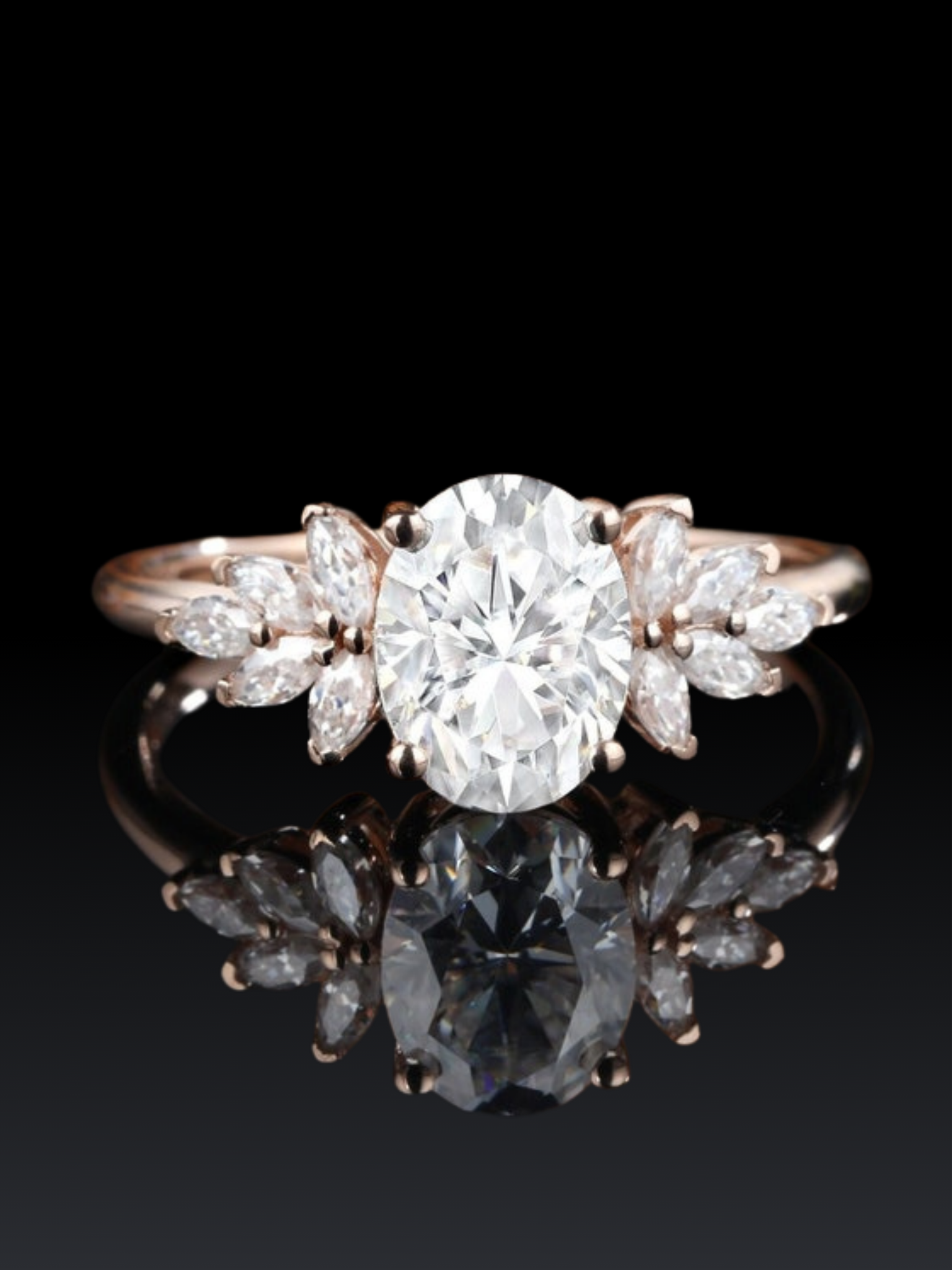 Oval & Marquies Cut Moissanite Cluster Wedding Ring
