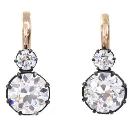 Antique Lab Grown Diamond Drop Earrings with Old Mine Cut Rounds in Gold Vintage Statement Earrings
