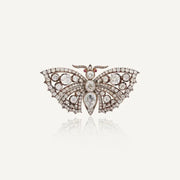Victorian Butterfly Lab Grown Diamond Brooch with Ruby Eyes, Antique Silver Gold Collectible Fine Brooch