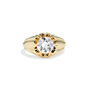 Round Old European Cut Lab Grown Diamond Vintage Ring in 18K Yellow Gold, Antique Flower Setting Engagement Ring