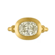 Cushion Cut Lab Grown Diamond Bezel Set Ring in 18K Yellow Gold, Vintage Style Engagement Ring