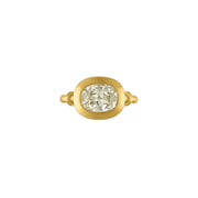 Cushion Cut Lab Grown Diamond Bezel Set Ring in 18K Yellow Gold, Vintage Style Engagement Ring